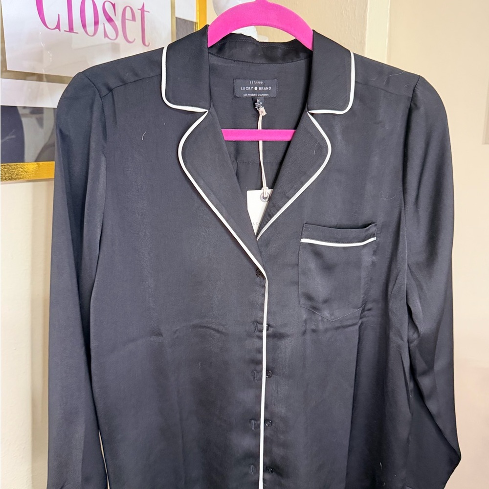 Lucky‎ Brand Black Pajama Top with White Piping
